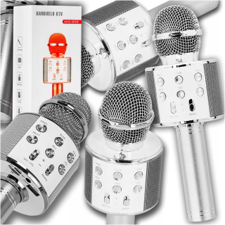 BEZDRÔTOVÝ KARAOKE MIKROFÓN BLUETOOTH REPRODUKTOR STRIEBORNÝ DARČEK